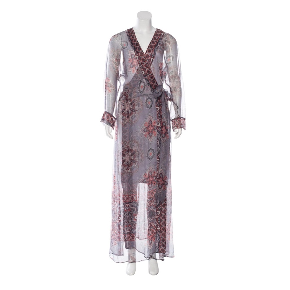 Royal Crack by Rachele Beretta Sheer Paisley Silk Maxi Wrap Dress L Italy - Picture 4 of 9